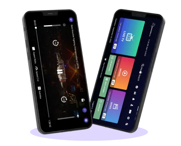 Application IPTV iPhone ouverte sur deux smartphones