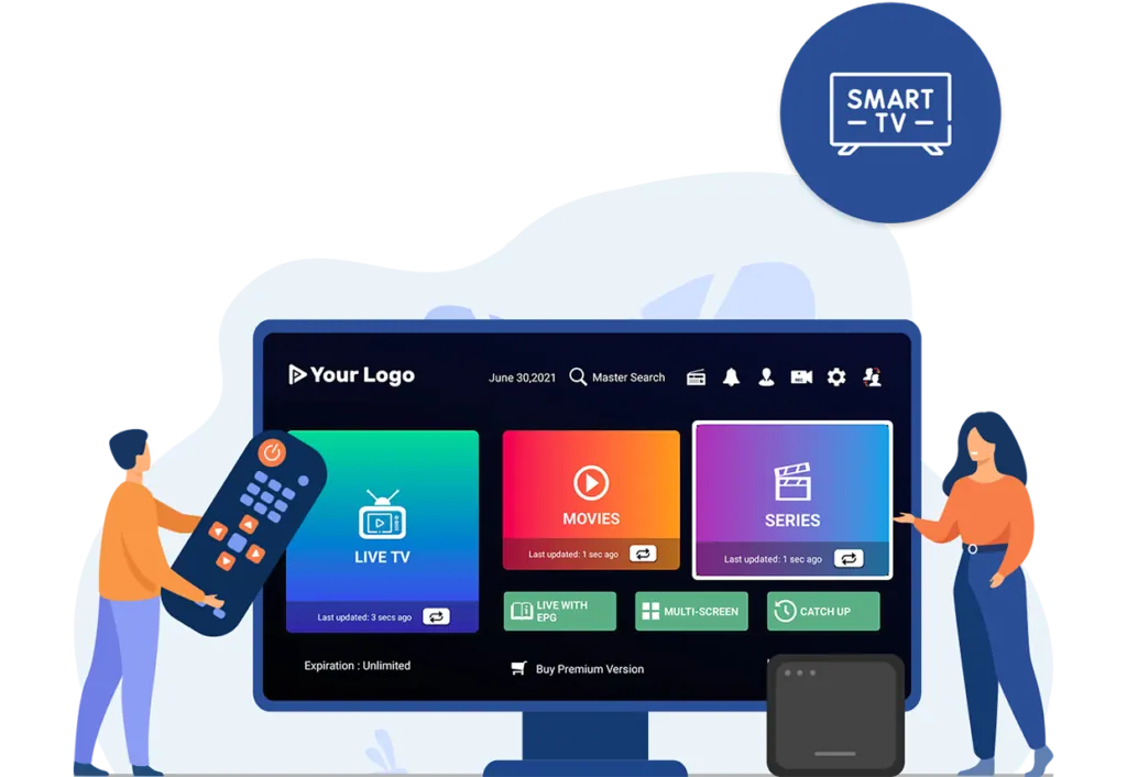 Téléviseur relié à un boîtier pour l’IPTV Chromecast