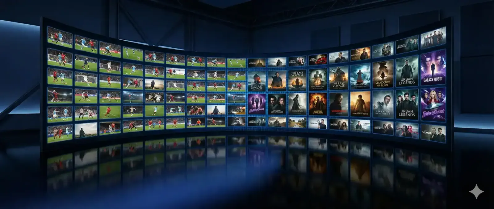 Mur d’écrans de films et de chaînes inclus dans un abonnement IPTV 2 ans